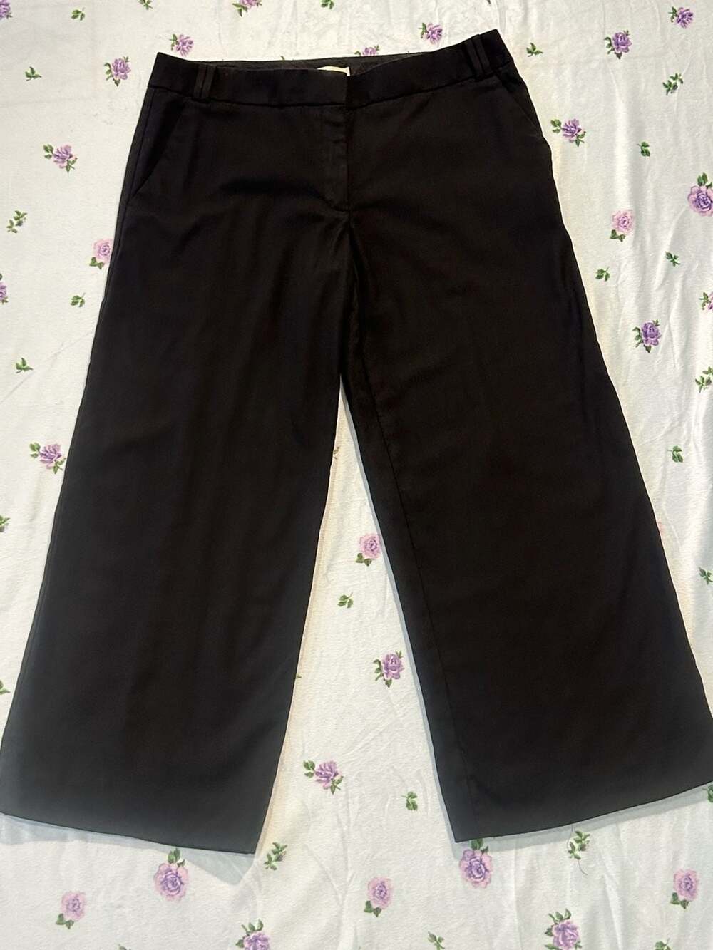 Tory Burch Wide Leg Wool Pants Size 10 Black Career Trousers
